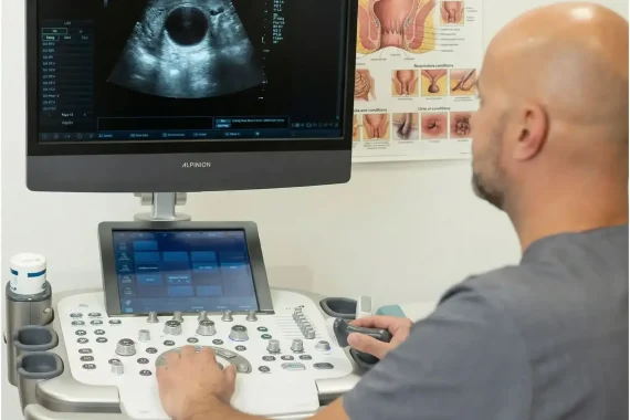 USG pod kątem torbieli pilonidalnej